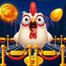 Funny Chicken Catcher gameplay showing white chicken collecting golden eggs on farm with obstacles